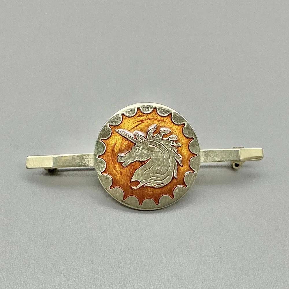 Vintage Unicorn Cufflinks Tie Bar Set Brown Enamel Gold Tone Fantasy Men's